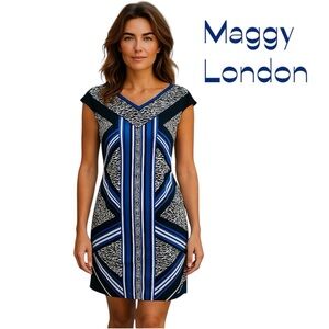 Maggie London Blue Cream Dress Size 8